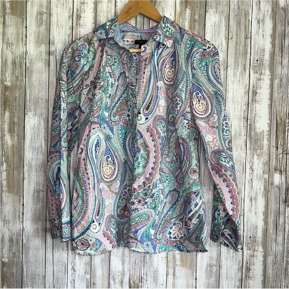 Talbots Jubilee Paisley Classic Cotton Button Down - Picture 2 of 6